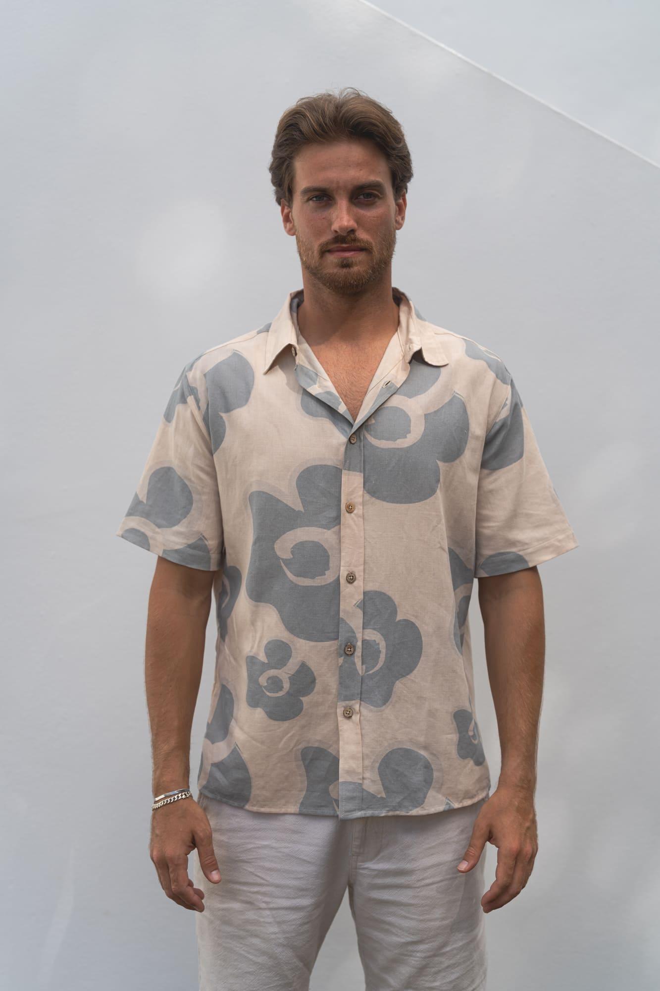 Blue Flowers Linen and Organic Cotton Shirt - The Azores Collection