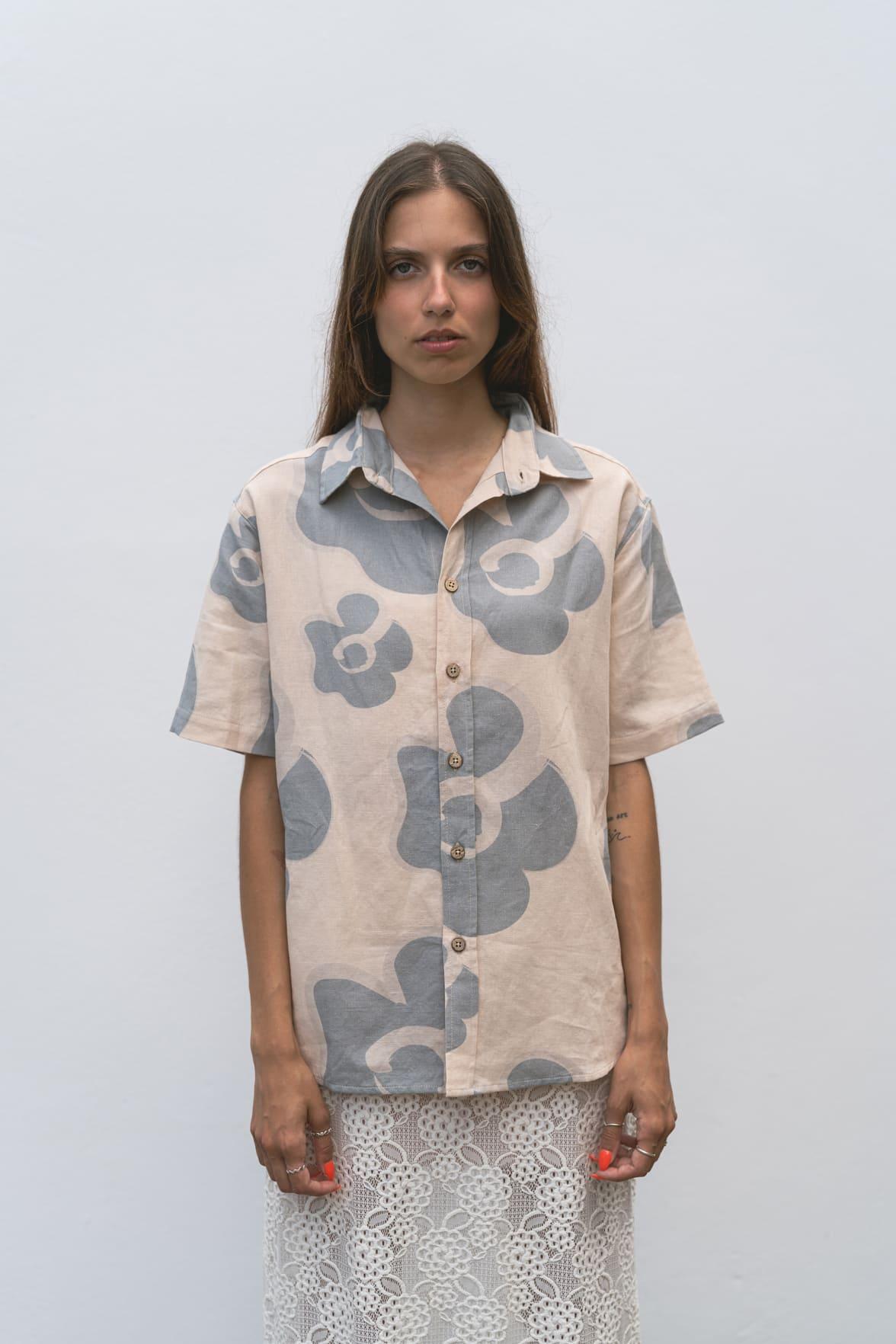 Blue Flowers Linen and Organic Cotton Shirt - The Azores Collection - angurä