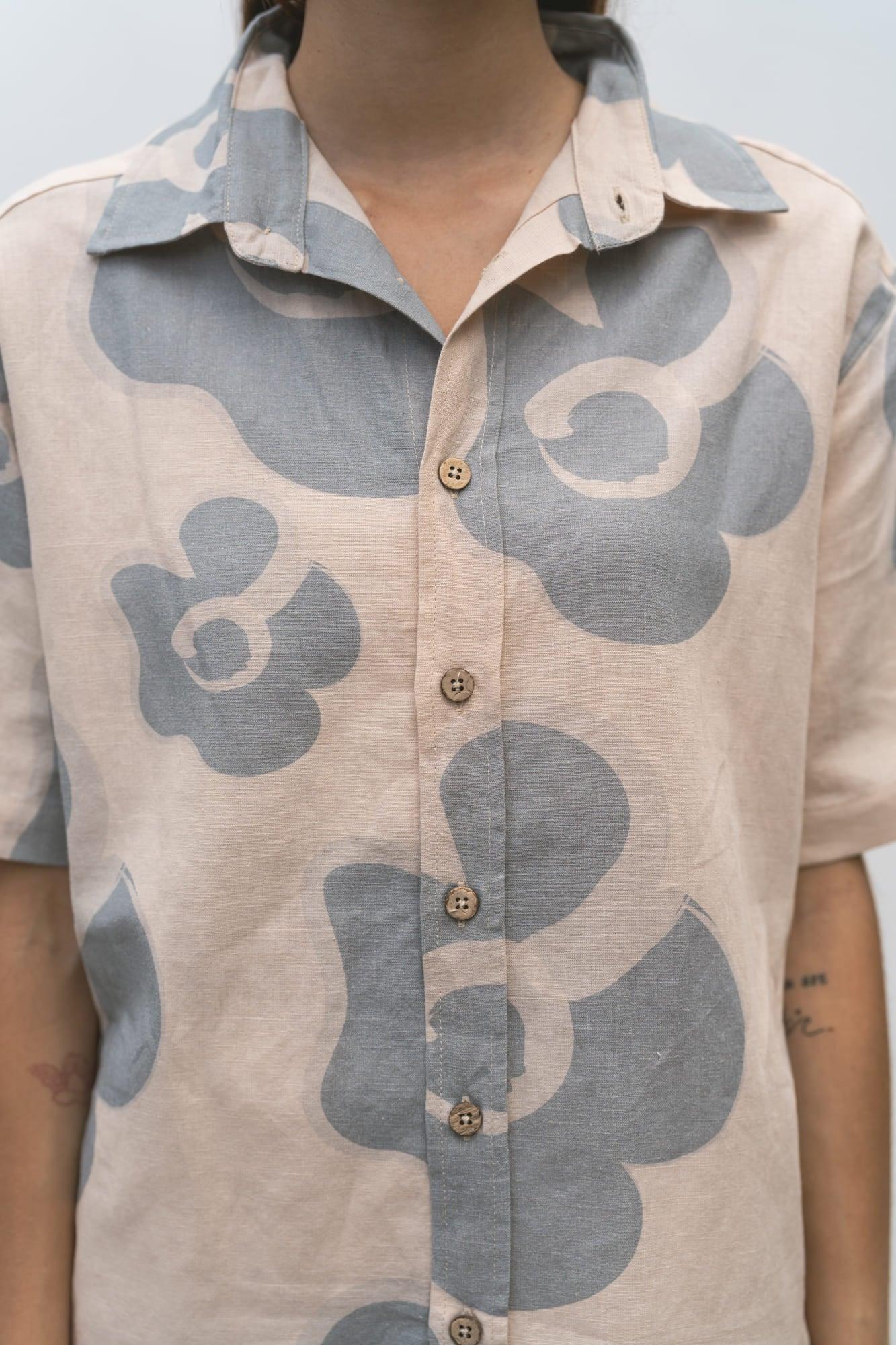 Blue Flowers Linen and Organic Cotton Shirt - The Azores Collection - angurä