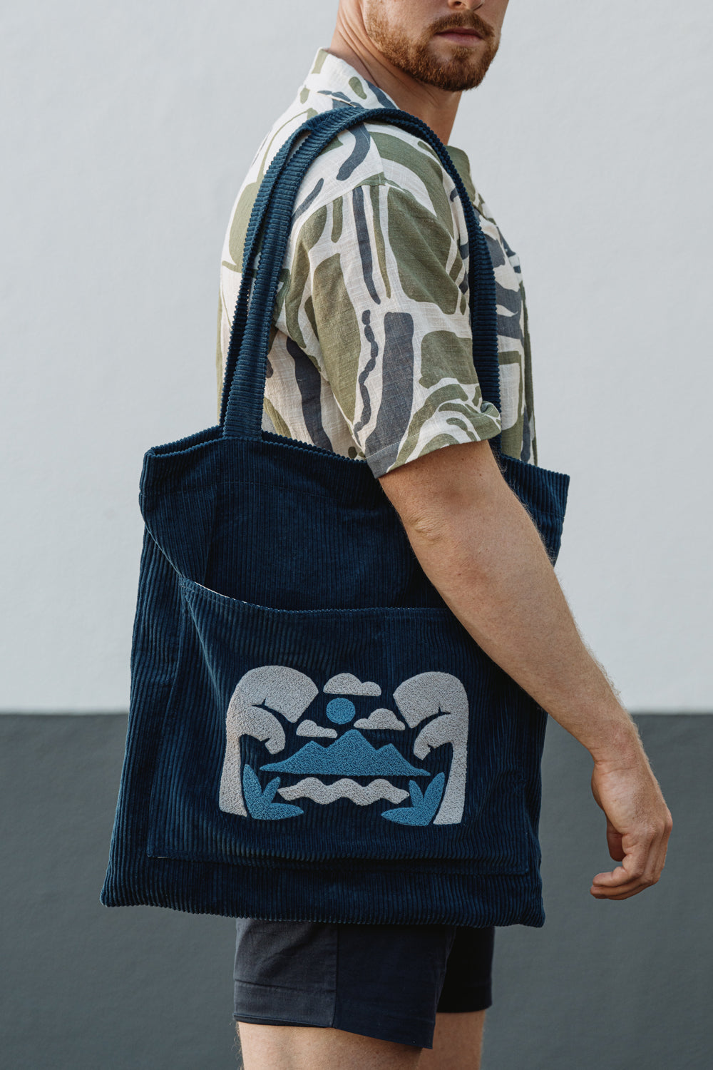 Blue Corduroy Tote Bag