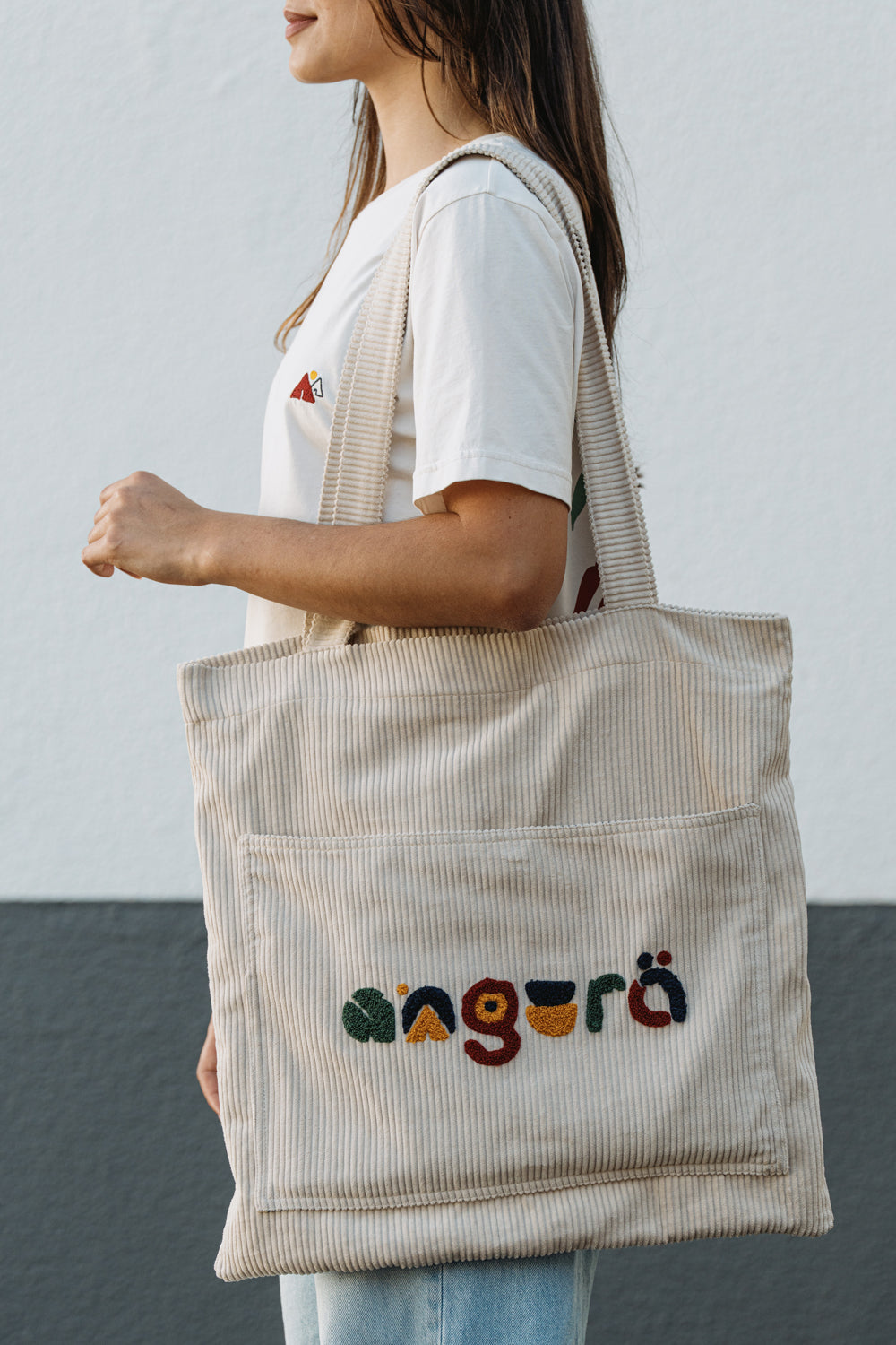 White Corduroy Tote Bag