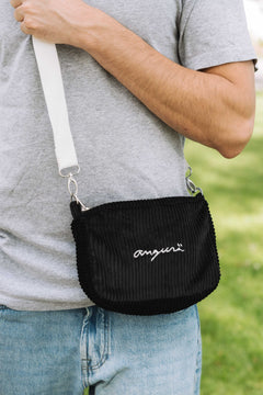Black corduroy zip wallet