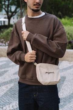 Cream corduroy zip wallet