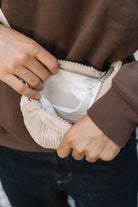 Cream corduroy crossbody bag, lining and interior zipped pocket